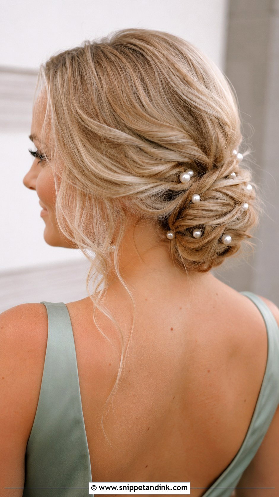 Low Bun With Pearl Pins Short Hair - Snippet and Ink - 20 Short Hair Bridesmaid Hairstyles Updo Low Buns