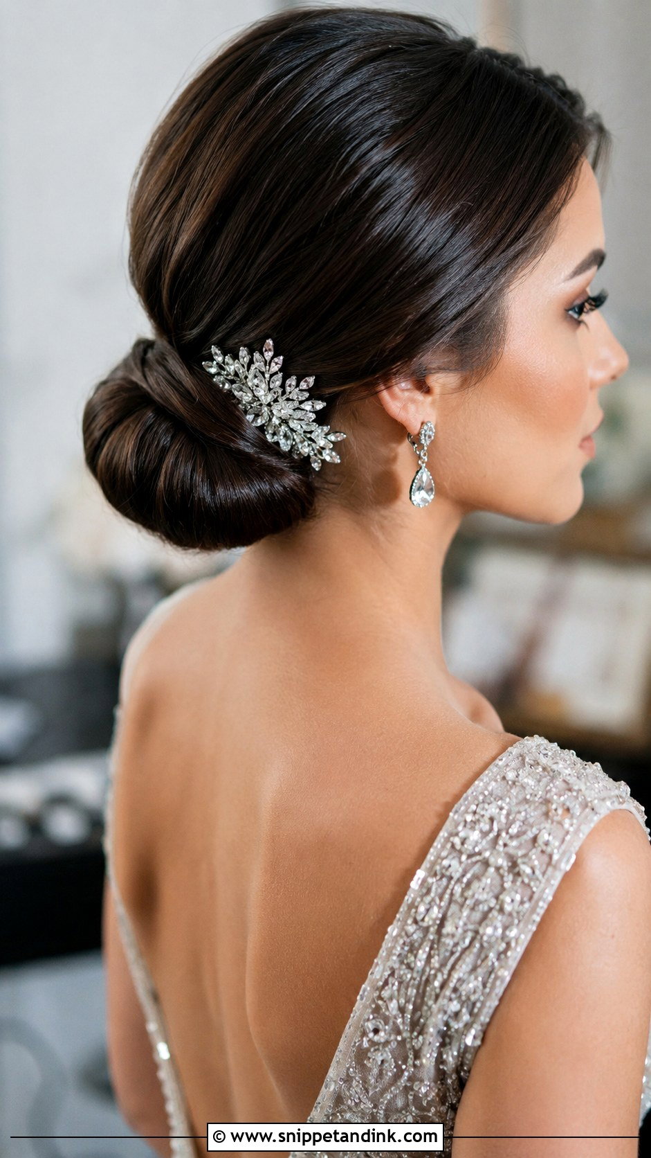 Low Bun With Rhinestone Comb - Snippet and Ink - 30 Low Bun Bridal Hair Ideas