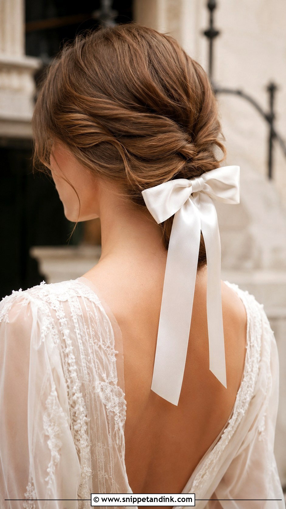 Low Bun With Ribbon - Snippet and Ink - 30 Low Bun Bridal Hair Ideas