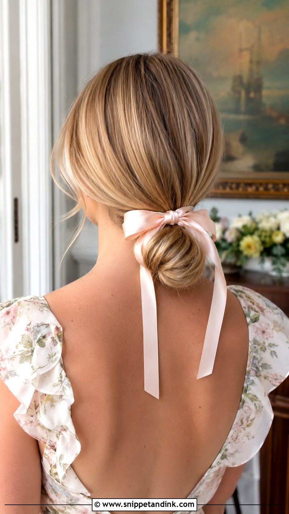 Low Bun With Ribbon - Snippet and Ink - 20 Low Bun Wedding Guest Hair Ideas