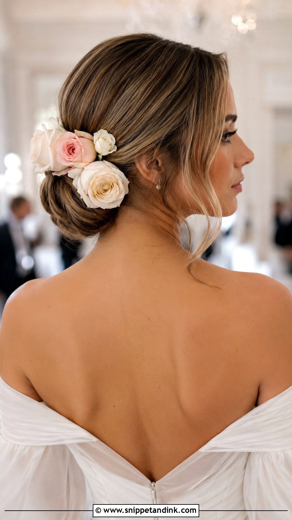 Low Bun With Roses - Snippet and Ink - 25 Wedding Hairstyles with Flowers