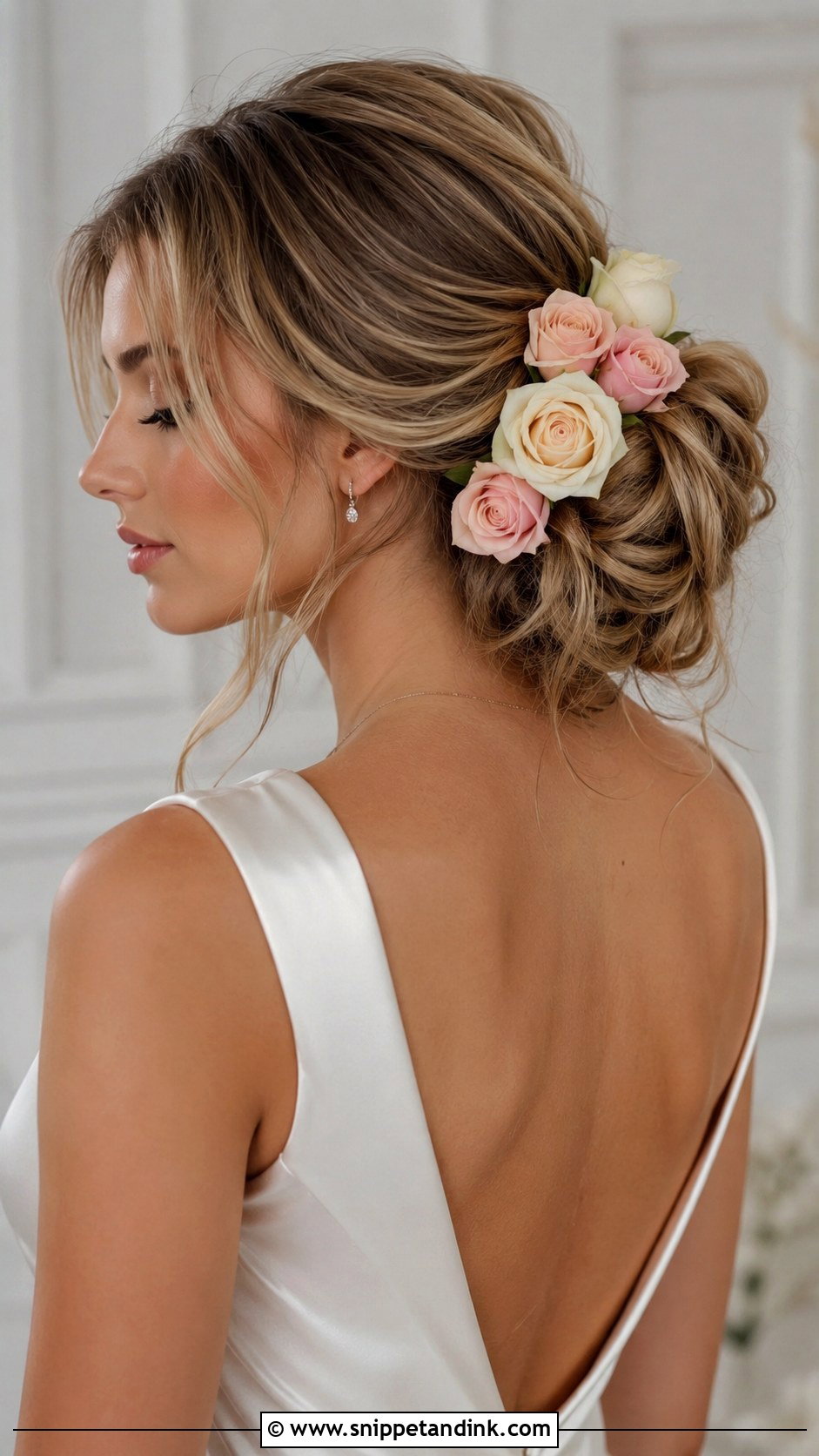 Low Bun With Roses - Snippet and Ink - 20 Bride Hairstyles with Flowers