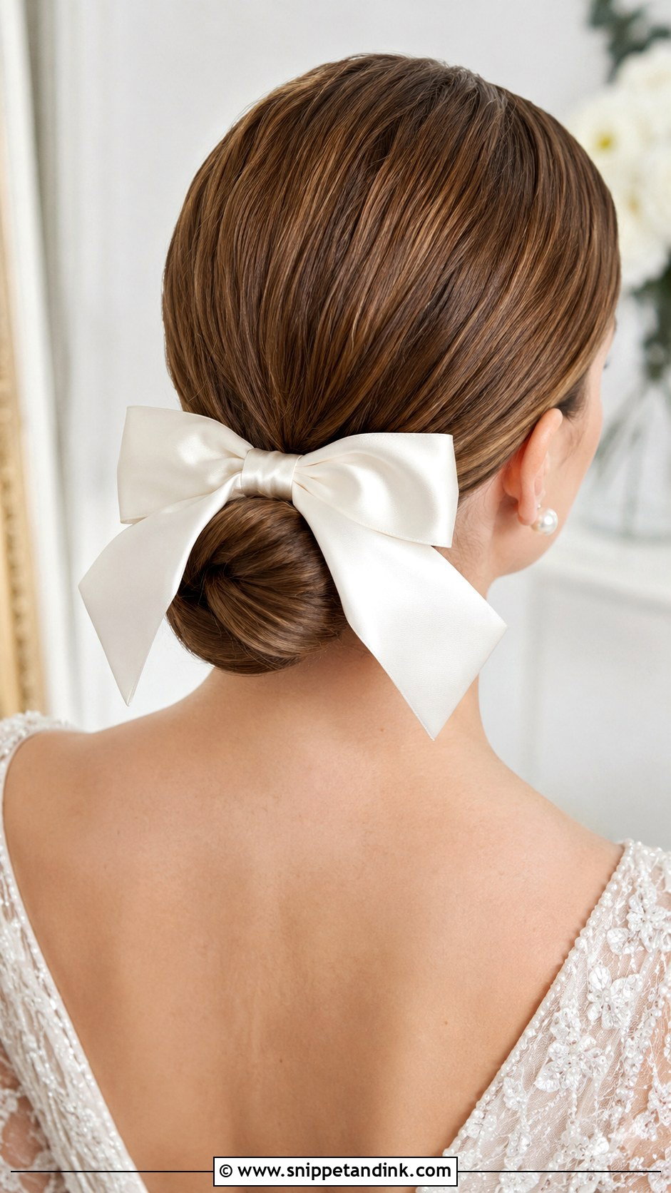 Low Bun With Satin Bow - Snippet and Ink - 20 Wedding Hairstyles with Bow