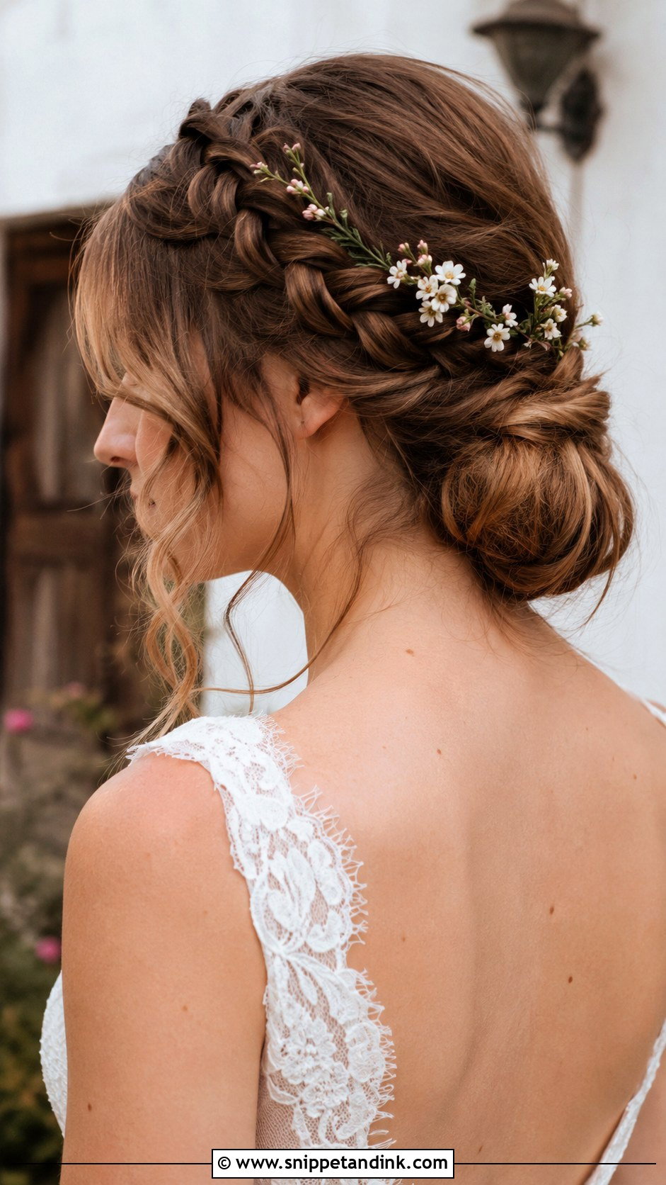 Low Bun With Side Braid - Snippet and Ink - 20 Pulled Back Wedding Hair Ideas