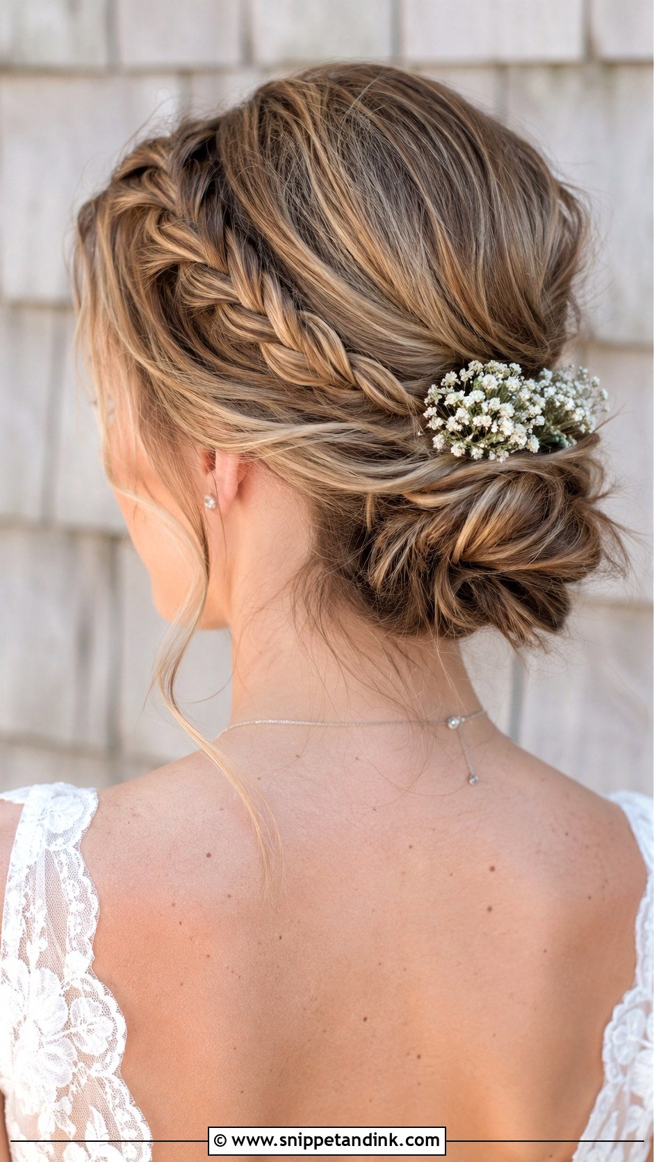 Low Bun With Side Braid - Snippet and Ink - 25 Loose Low Bun Wedding Hair Ideas