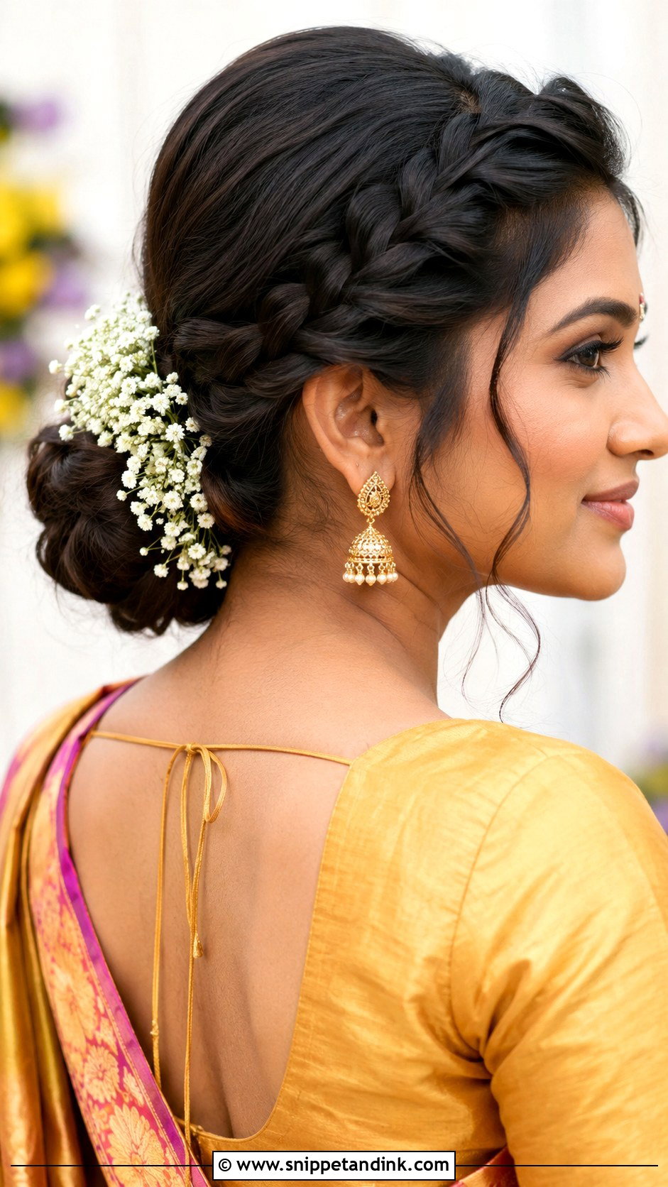 Low Bun With Side Braid - Snippet and Ink - 30 Indian Bridal Bun Hairstyles