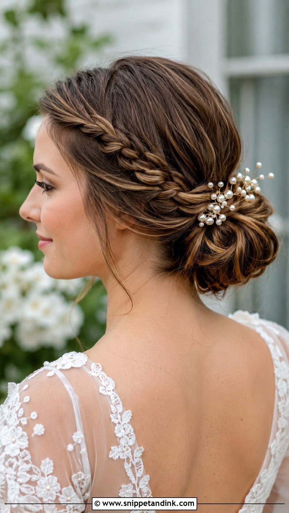 Low Bun With Side Braid - Snippet and Ink - 35 Bridal Bun Ideas