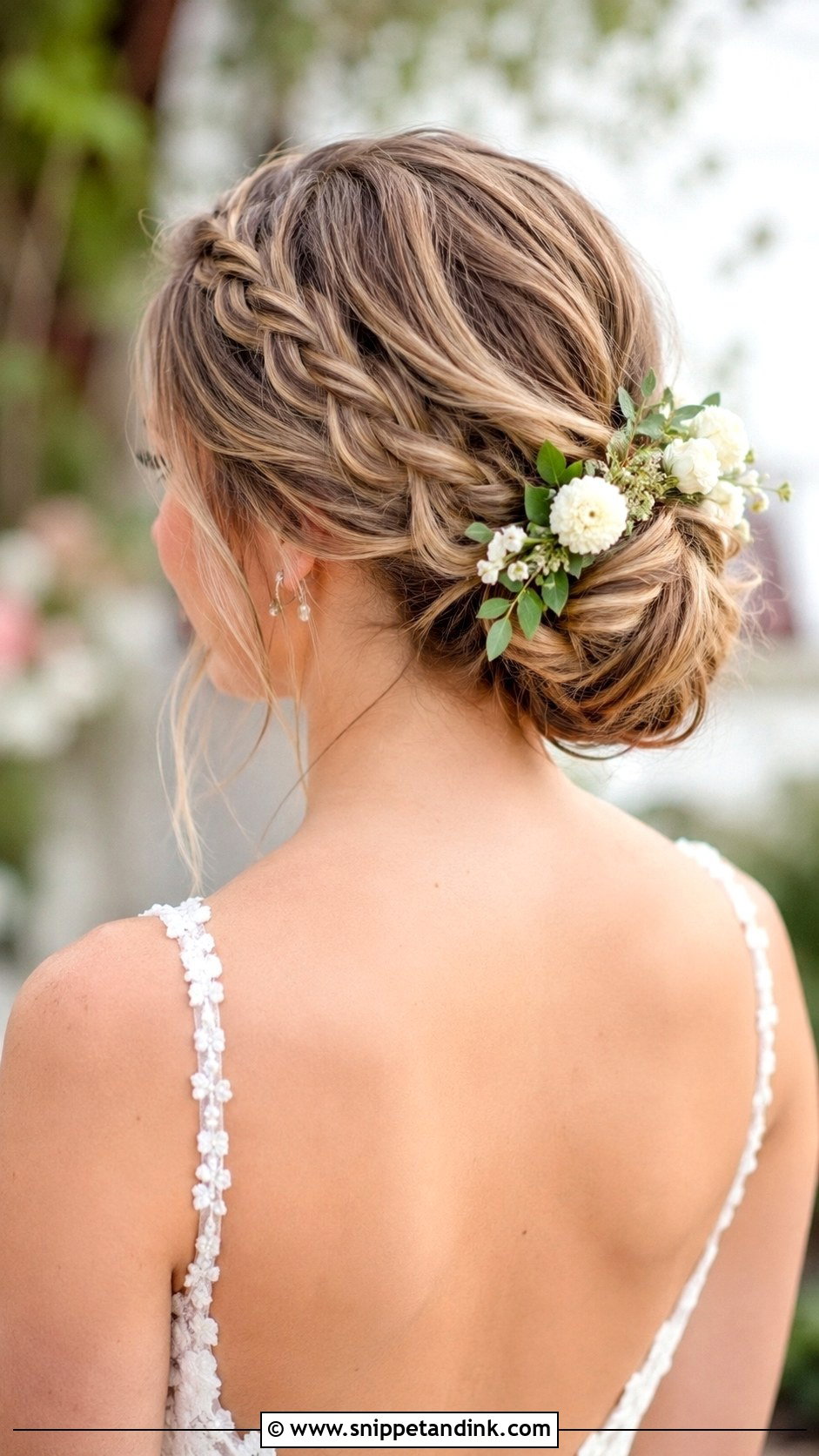 Low Bun With Side Braid - Snippet and Ink - 35 Low Bun Wedding Hair Ideas