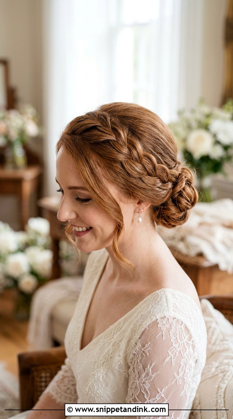 Low Bun With Side Braid - Snippet and Ink - 20 Bridal Wedding Hair Updo Ideas