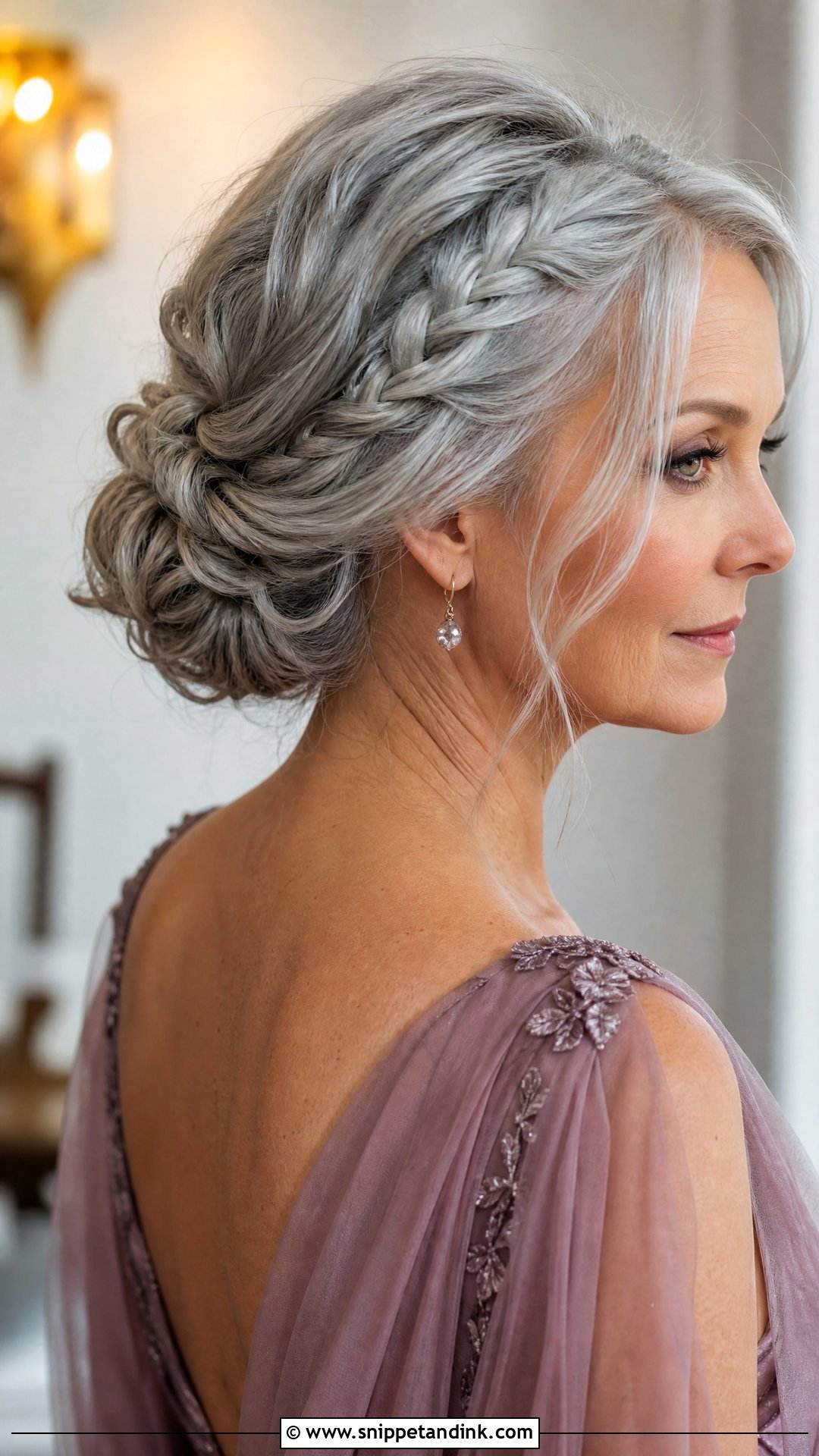 Low Bun With Side Braid - Snippet and Ink - 20 Mother of the Bride Hairstyles Over 50 Mom Wedding Hairs