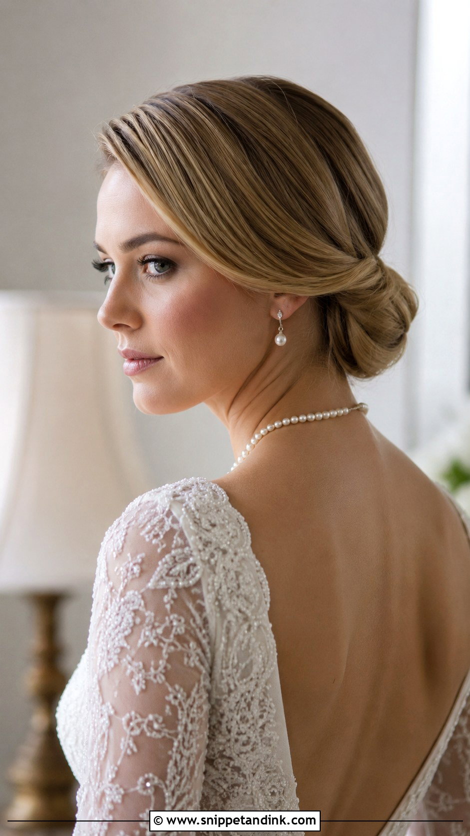 Low Bun With Side Part - Snippet and Ink - 20 Round Face Wedding Hairstyles