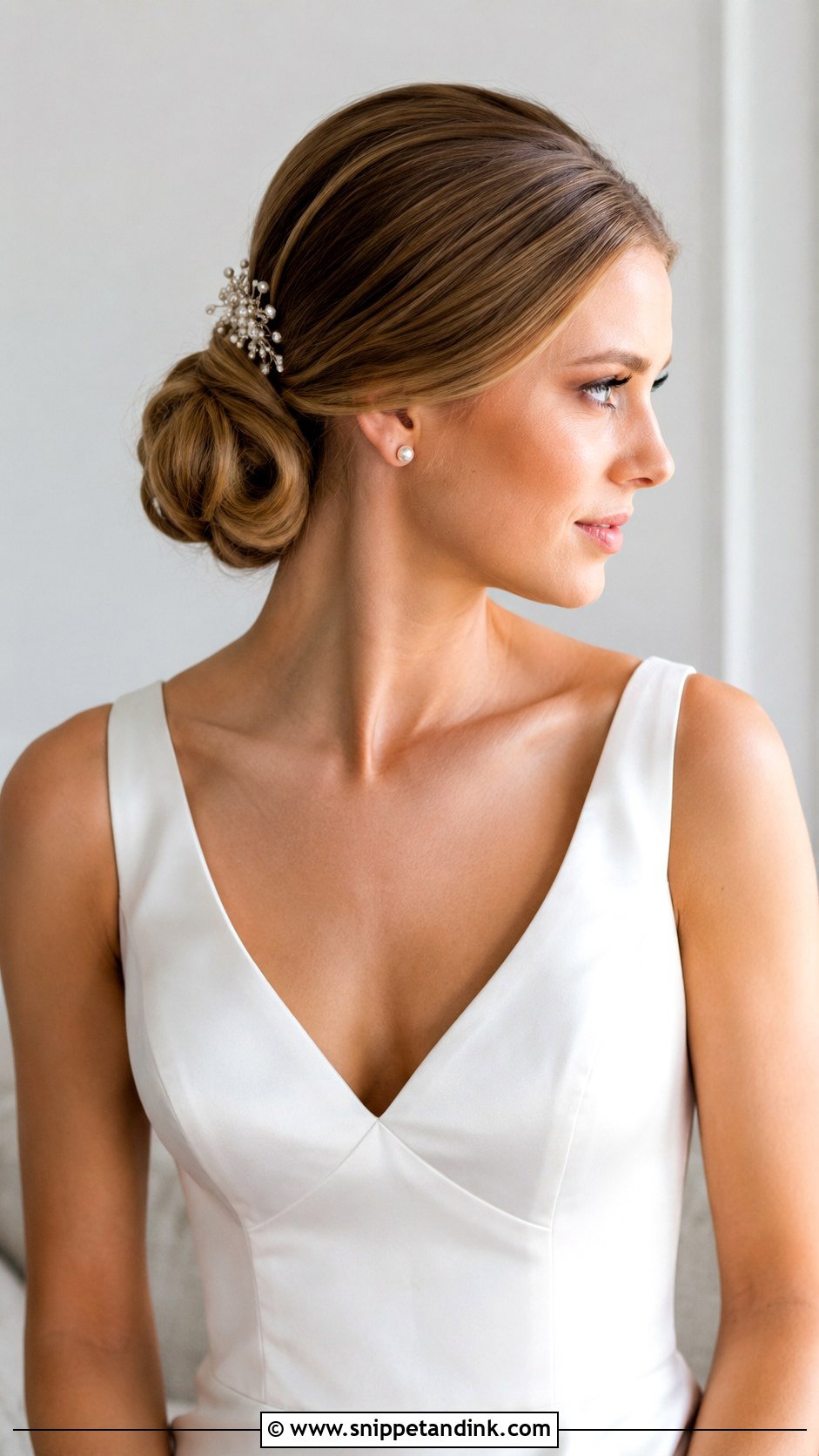 Low Bun With Side Part - Snippet and Ink - 20 Wedding Hair Ideas for Medium Length