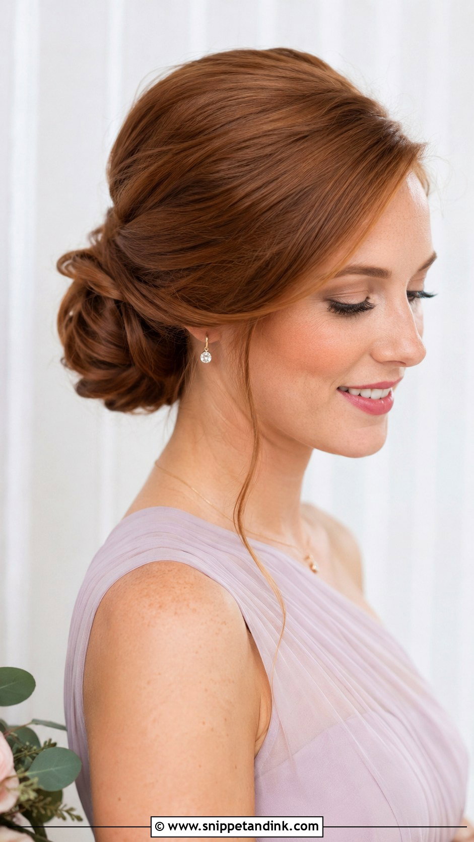 Low Bun With Side Part Bridesmaid Hair - Snippet and Ink - 20 Low Updo Wedding Hair Bridesmaid Ideas