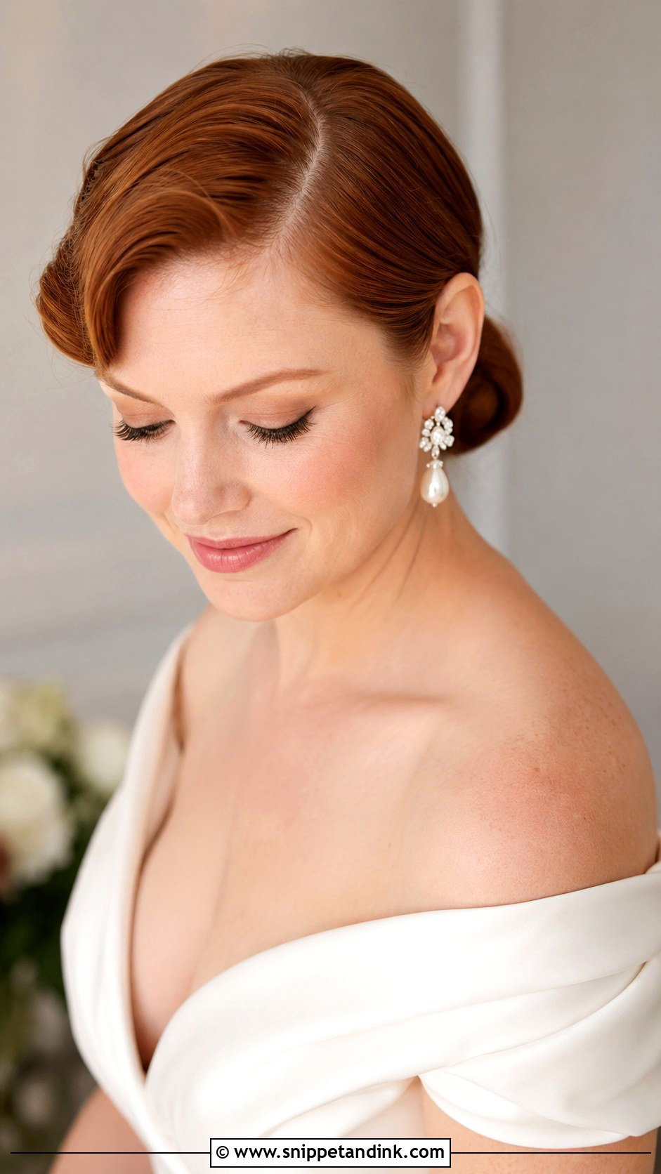 Low Bun With Side Part For Short Wedding Hair - Snippet and Ink - 15 Low Bun Short Wedding Hair Ideas