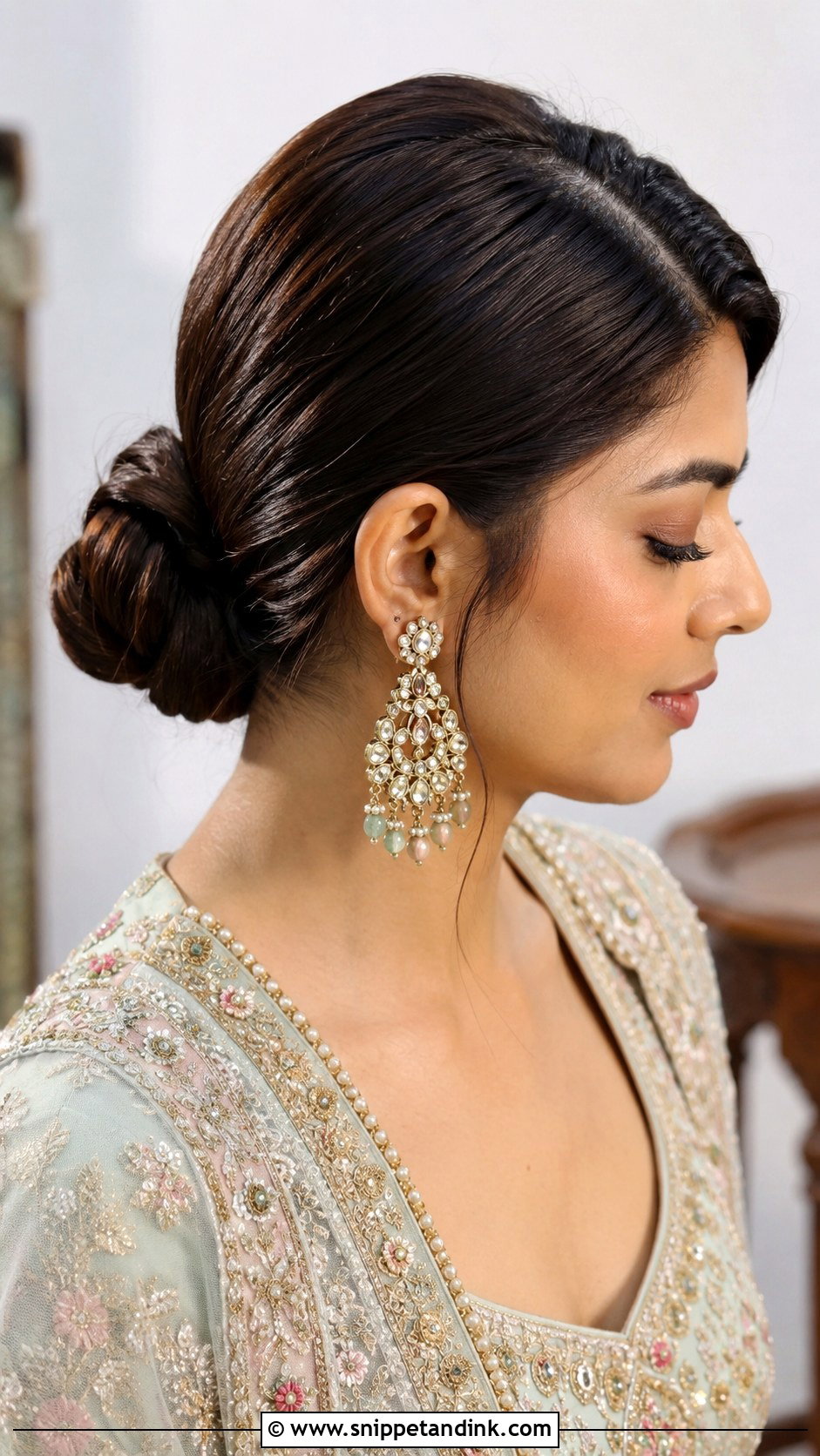 Low Bun With Side Parting - Snippet and Ink - 20 Nikkah Hairstyles for Bride Sister