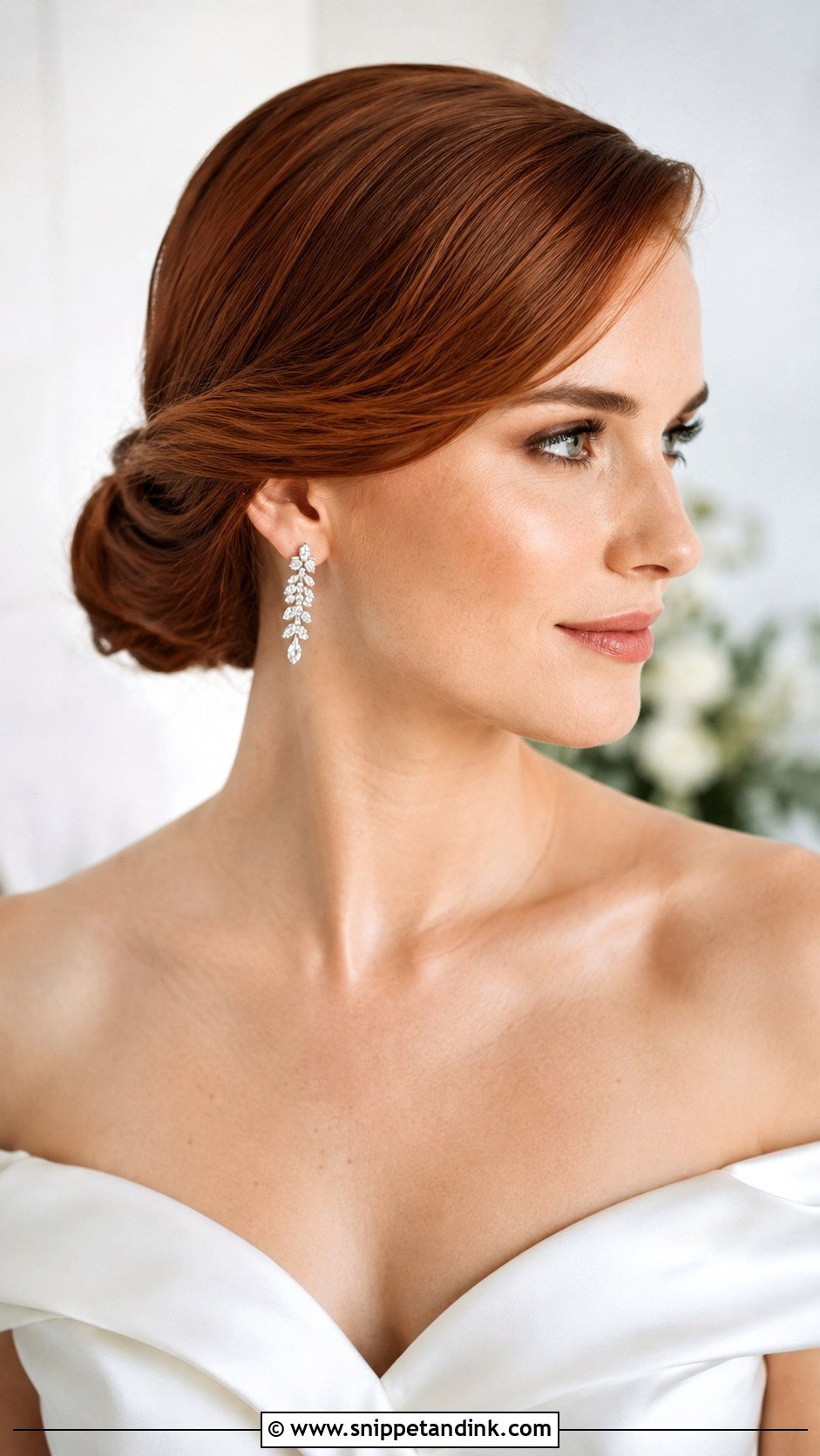 Low Bun With Side Sweep - Snippet and Ink - 35 Low Bun Wedding Hair Ideas