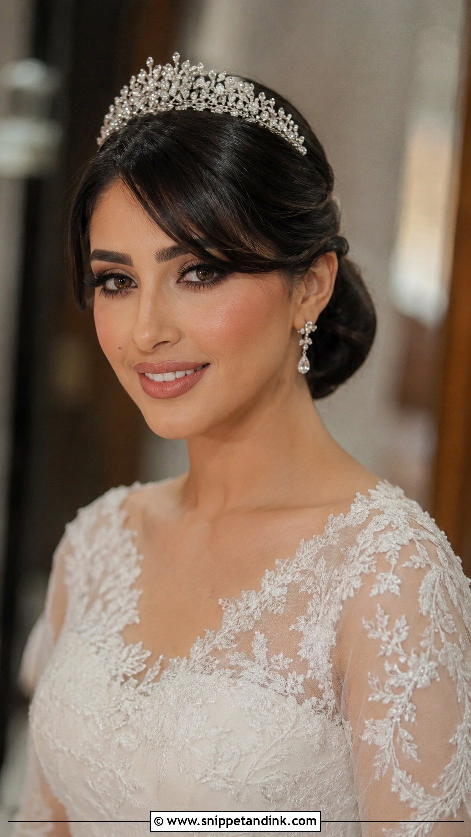 Low Bun With Side Swept Bangs - Snippet and Ink - 20 Arab Wedding Hairstyles