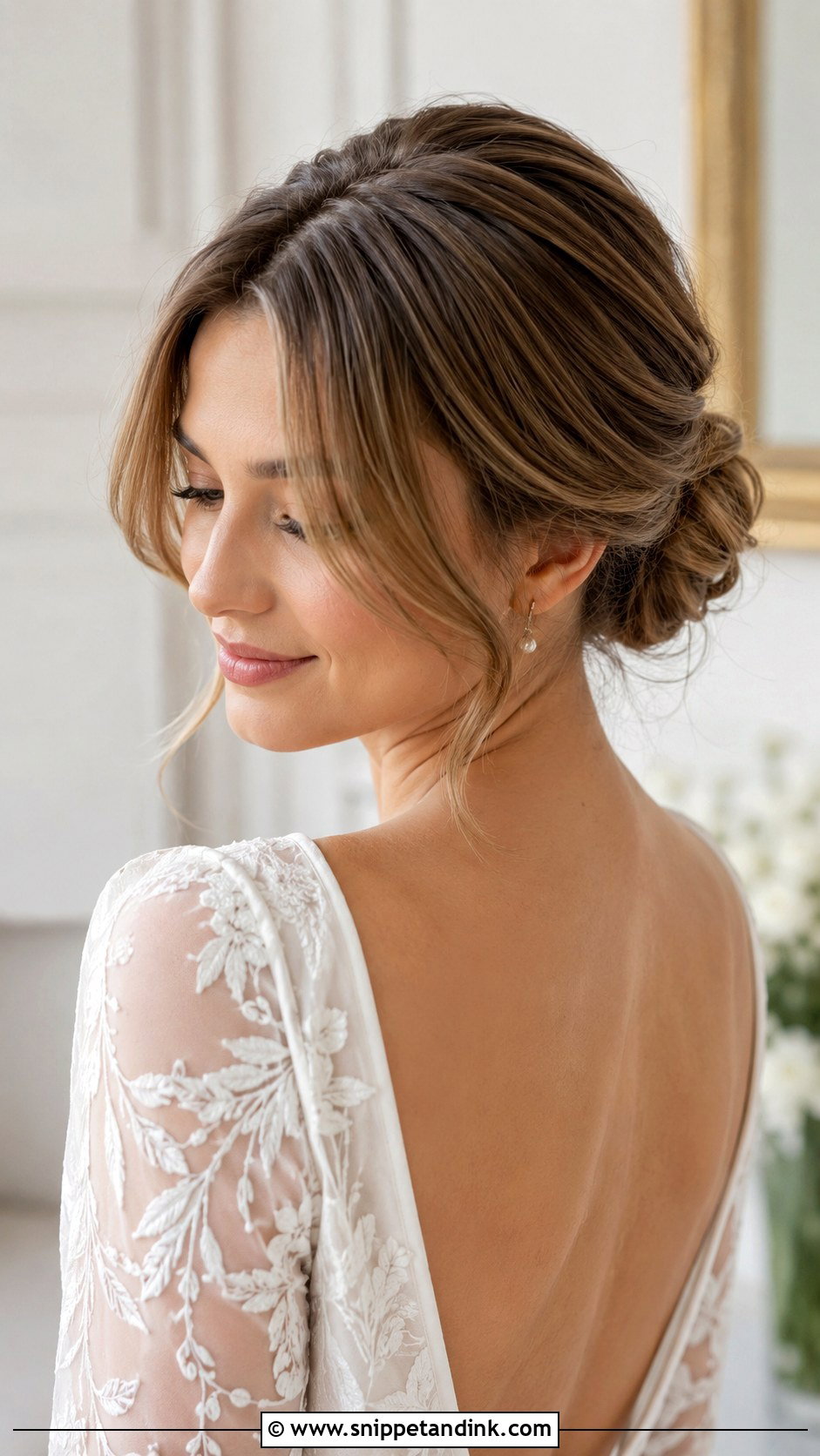 Low Bun With Soft Curtain Bangs - Snippet and Ink - 20 Sophia Richie Wedding Hair Ideas