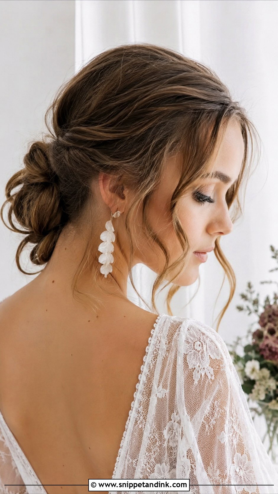 Low Bun With Tendrils - Snippet and Ink - 25 Low Bun Wedding Hair Front View Ideas