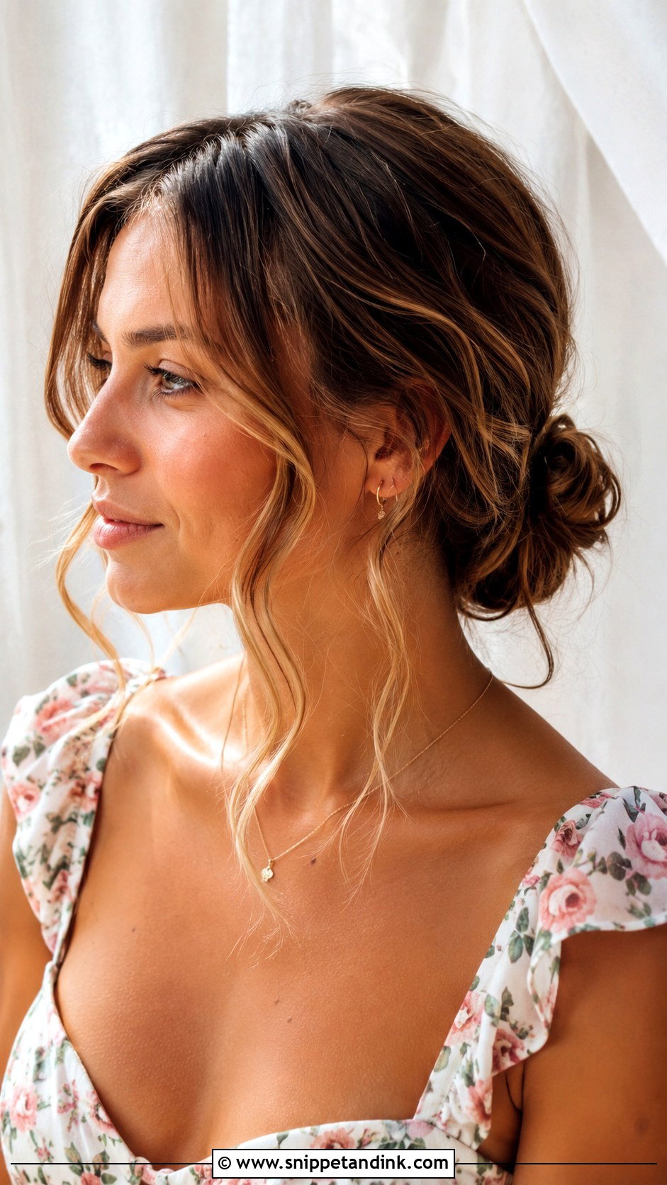 Low Bun With Tendrils for Wedding Guest - Snippet and Ink - 35 Hairstyles for Wedding Guest