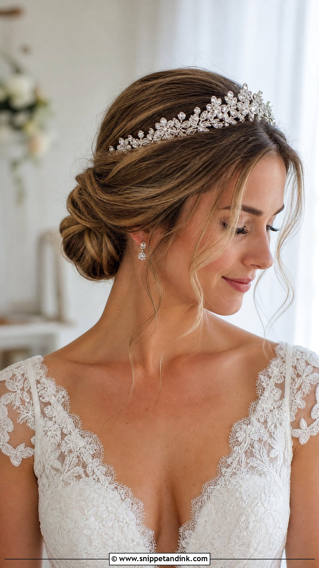 Low Bun With Tiara - Snippet and Ink - 20 Bride Hairstyles with Crown