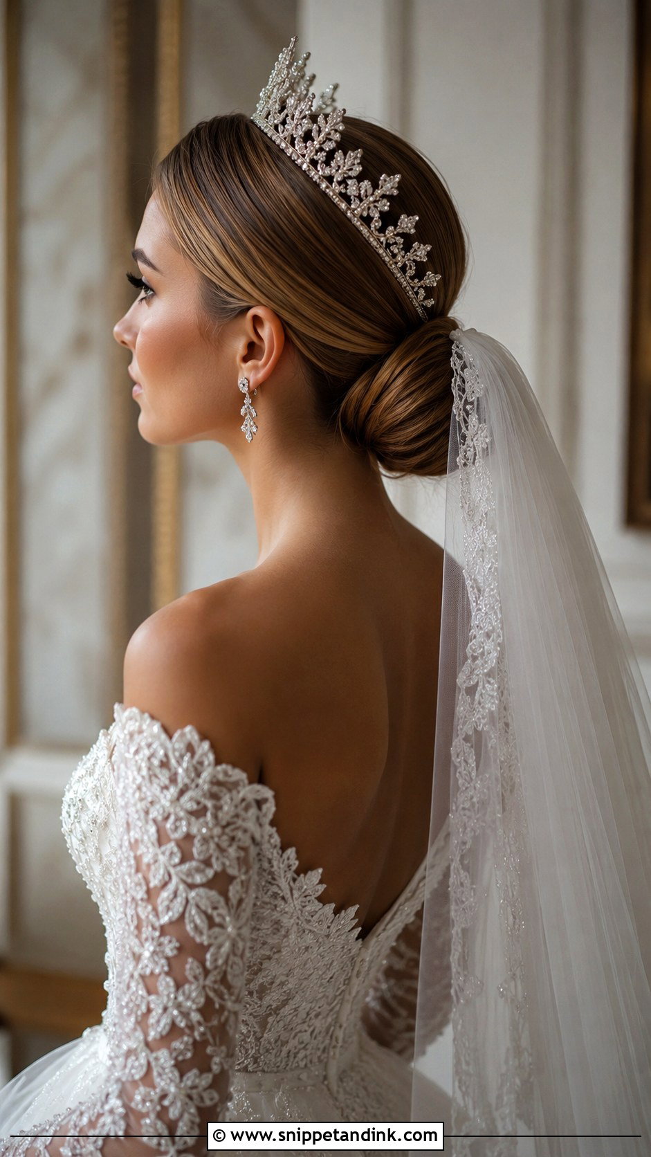 Low Bun With Tiara - Snippet and Ink - 25 Low Bun Hairstyles Wedding