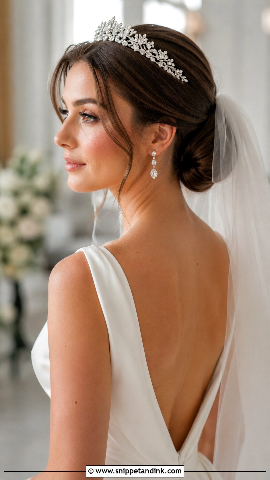 Low Bun With Tiara - Snippet and Ink - 30 Wedding Hairstyles with Crown