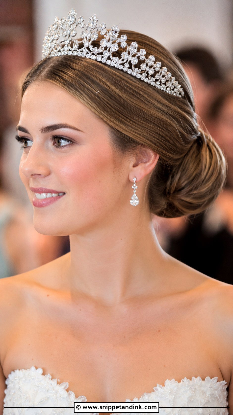 Low Bun With Tiara - Snippet and Ink - 35 Bridal Bun Ideas