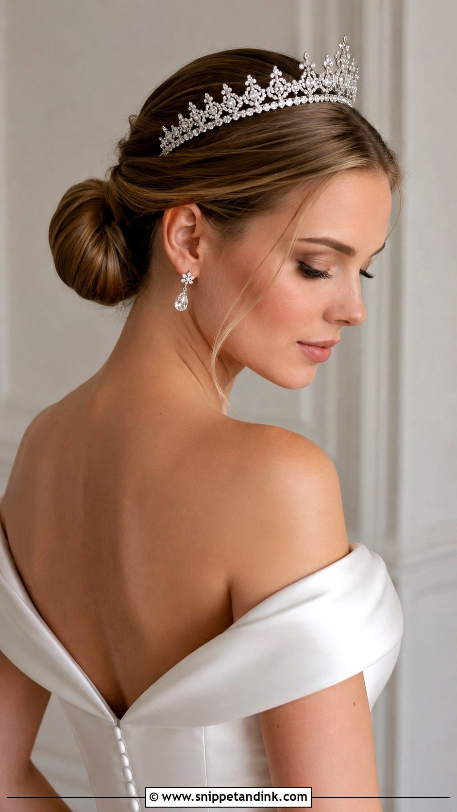 Low Bun With Tiara - Snippet and Ink - 20 Bridal Hair Tiara Ideas