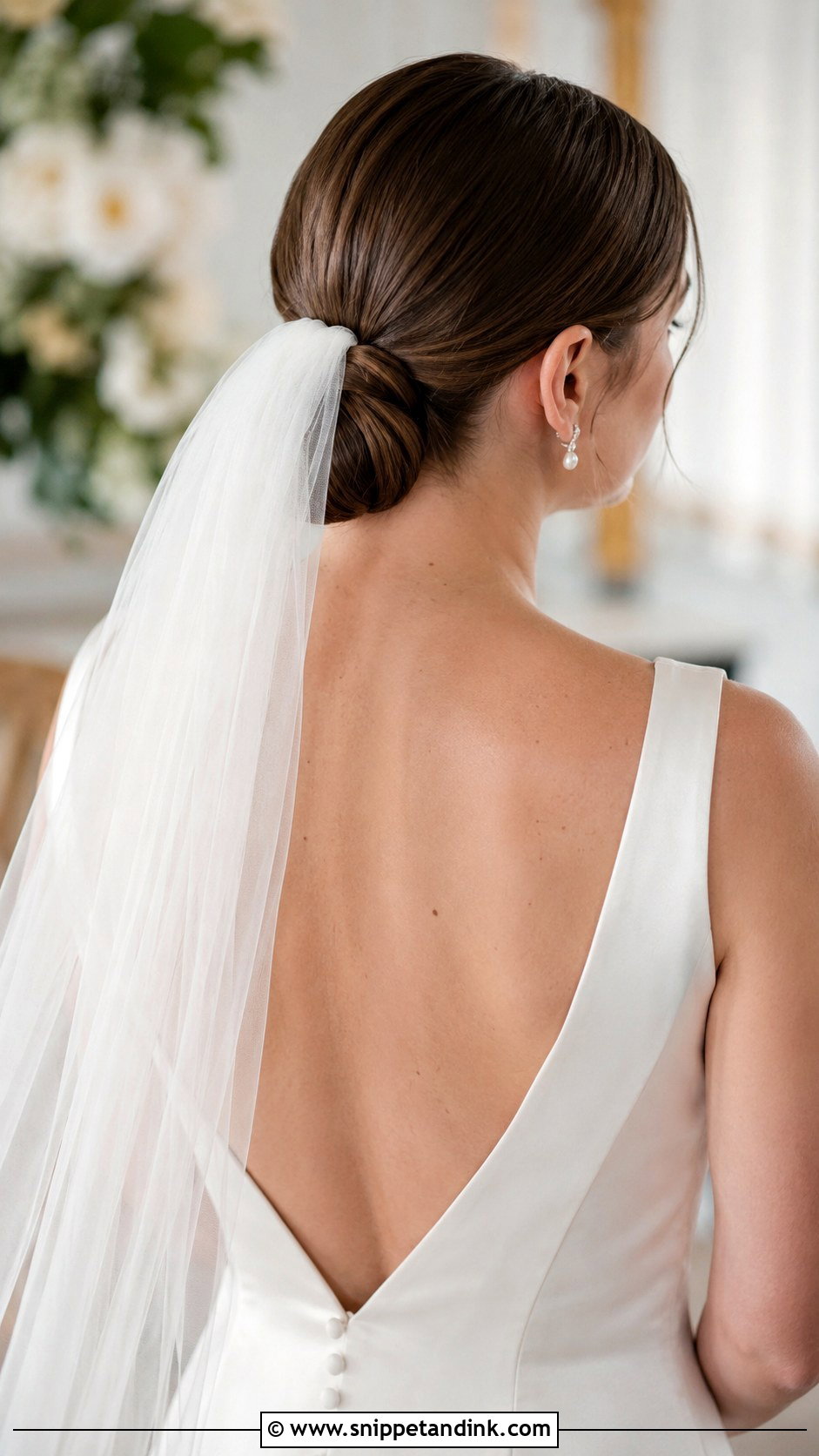 Low Bun With Veil - Snippet and Ink - 35 Bridal Bun Ideas