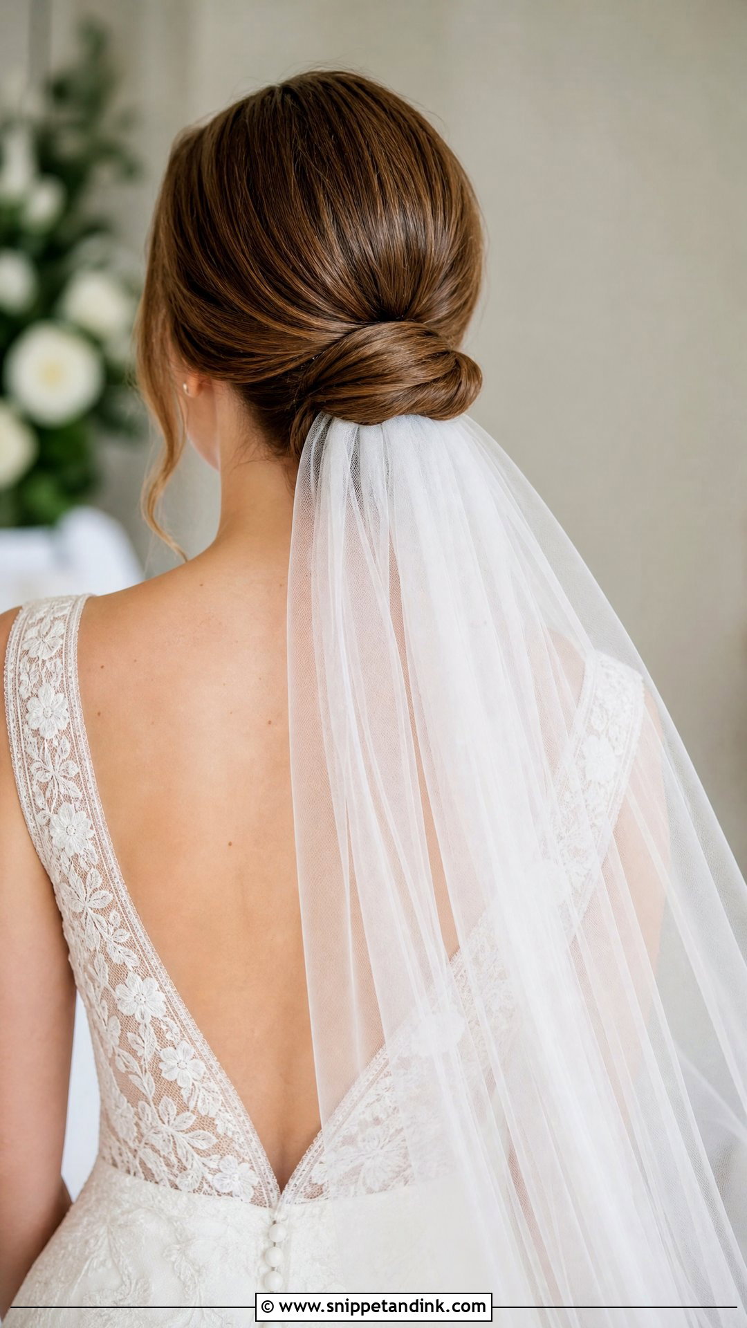 Low Bun With Veil - Snippet and Ink - 20 Sleek Low Bun Wedding Hair Ideas