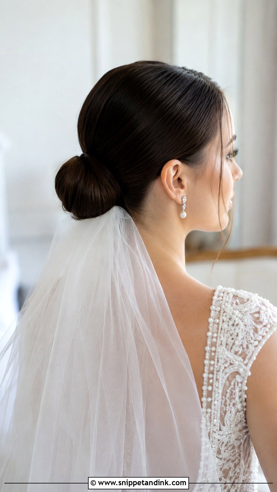 Low Bun With Veil Underneath - Snippet and Ink - 20 Low Up Do Wedding Hair Ideas