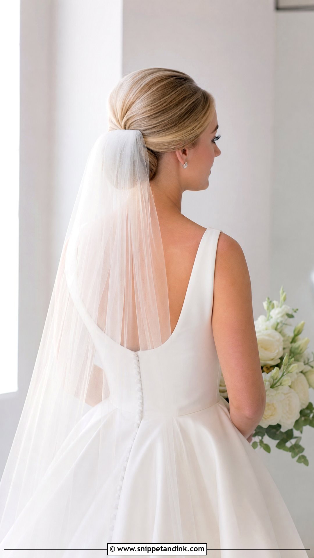 Low Bun With Veil for Wedding - Snippet and Ink - 25 Buns Hairstyles for Wedding