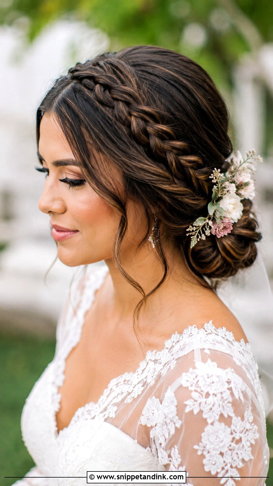 Low Bun With Wrapped Headband Braid - Snippet and Ink - 25 Low Bridal Bun Ideas