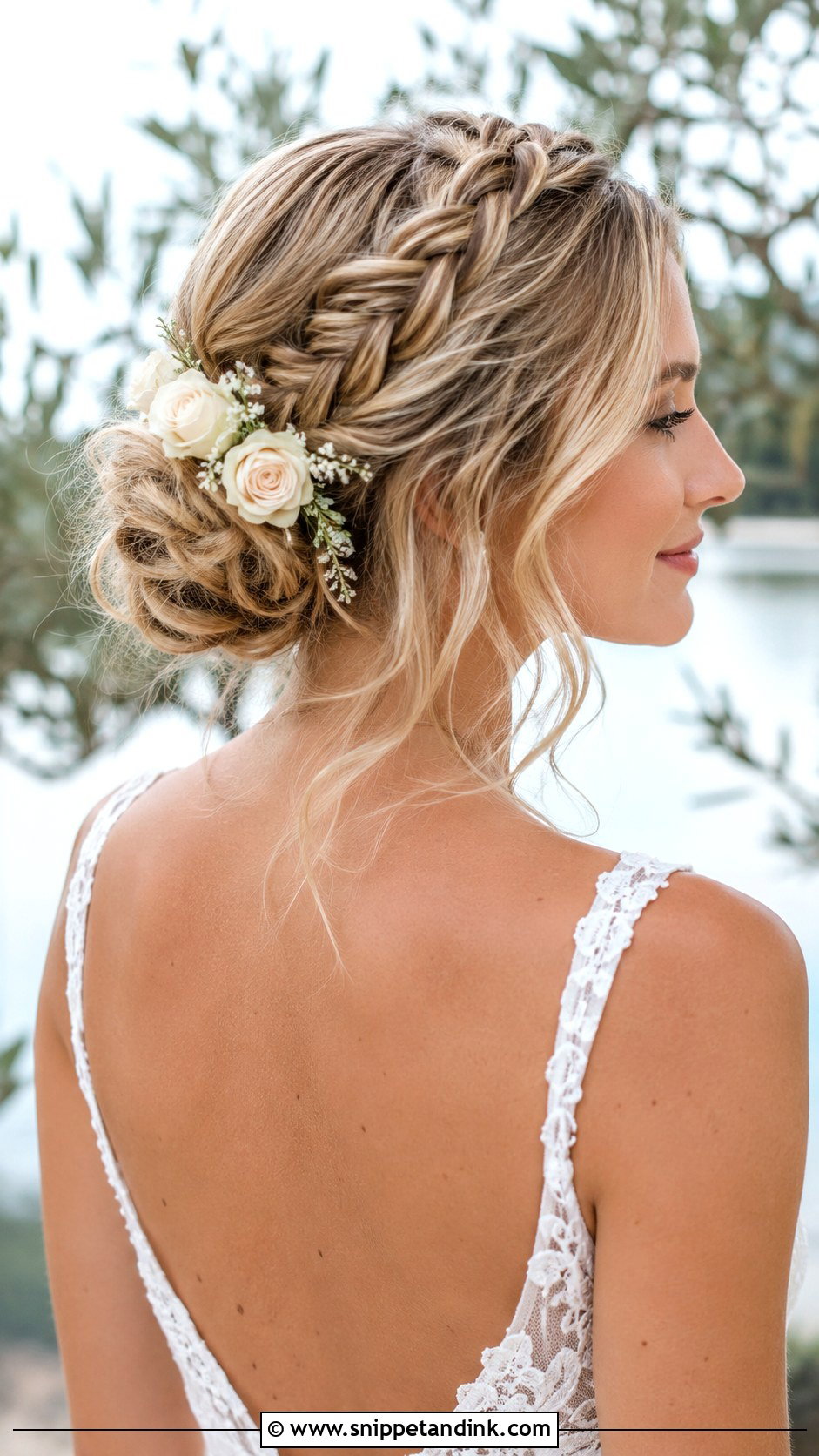 Low Bun With a Braided Halo - Snippet and Ink - 20 Low Loose Bun Wedding Ideas