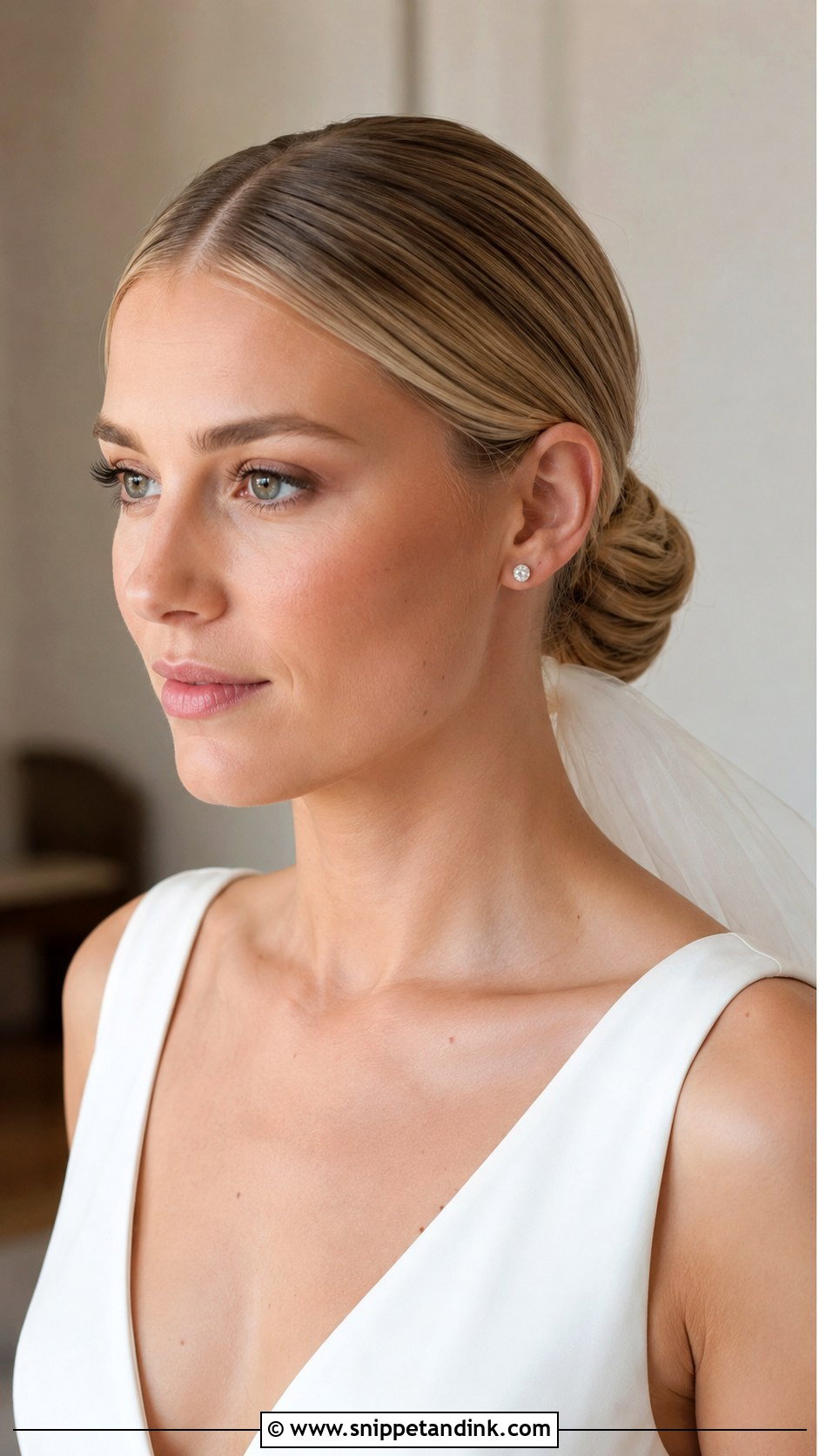 Low Bun With a Center Part - Snippet and Ink - 20 Bride Hairstyles Straight Hair