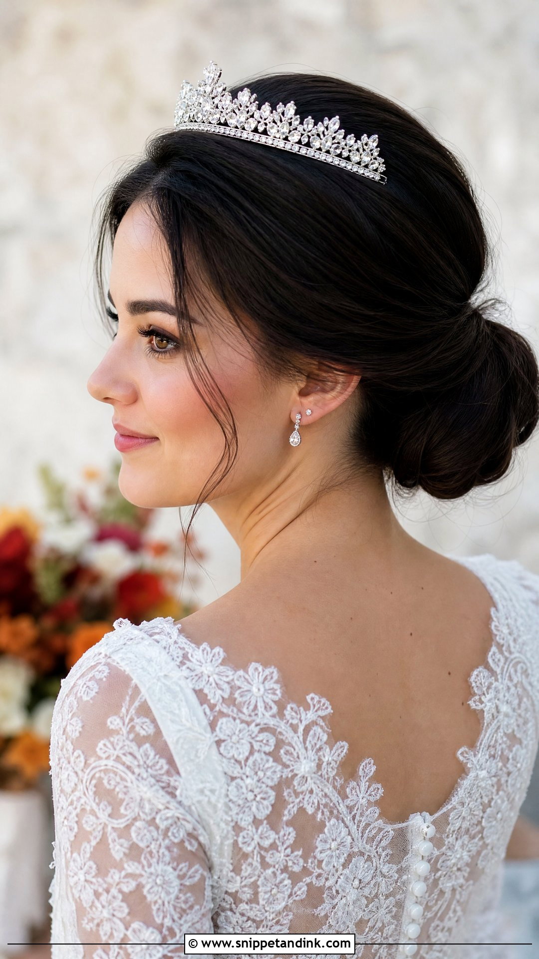 Low Bun With a Classic Tiara - Snippet and Ink - 20 Tiara Wedding Hair Ideas