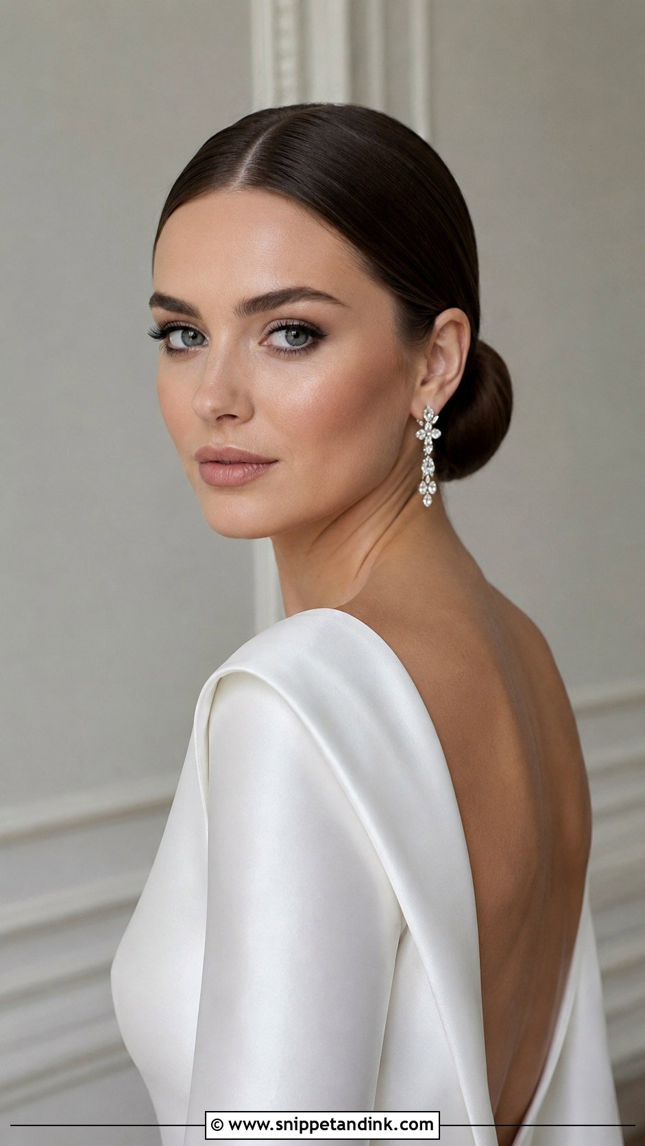 Low Bun With a Middle Part - Snippet and Ink - 25 Wedding Hair Brunette Ideas