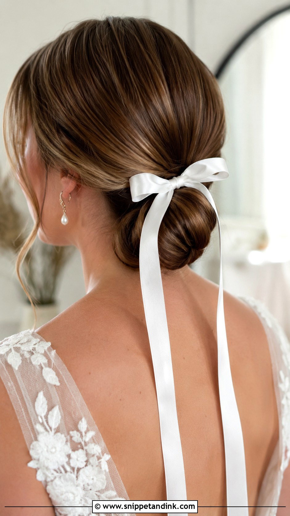 Low Bun With a Ribbon Accent - Snippet and Ink - 25 Simple Low Bun Wedding Hair Ideas