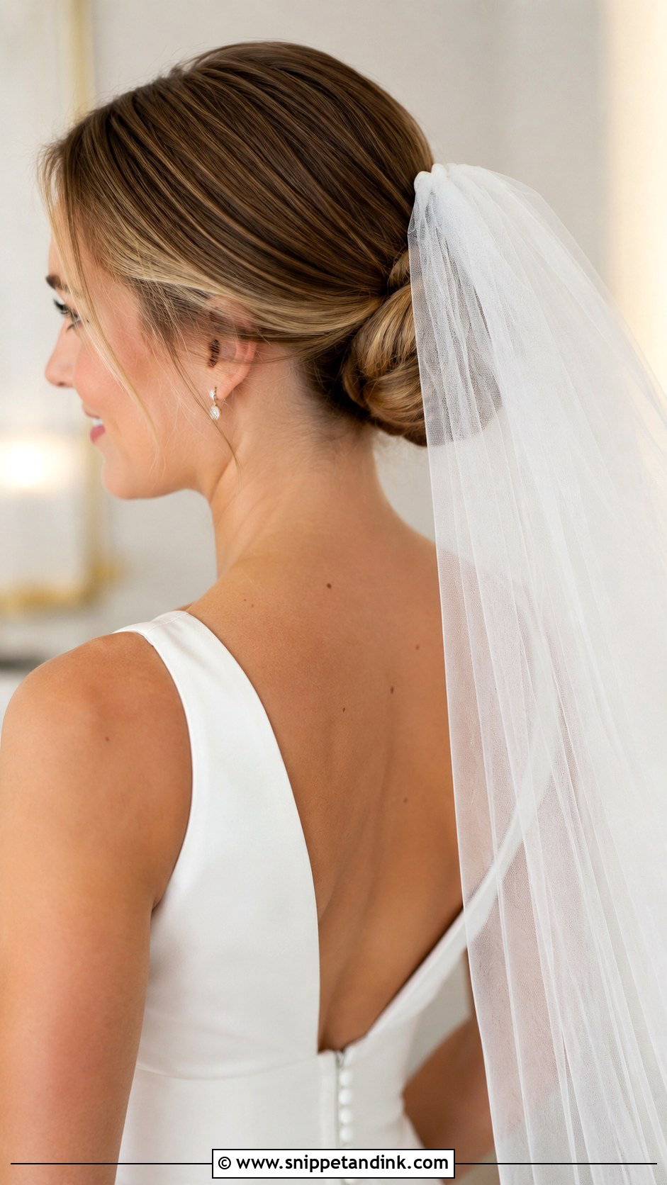 Low Bun With a Wedding Veil - Snippet and Ink - 25 Simple Low Bun Wedding Hair Ideas