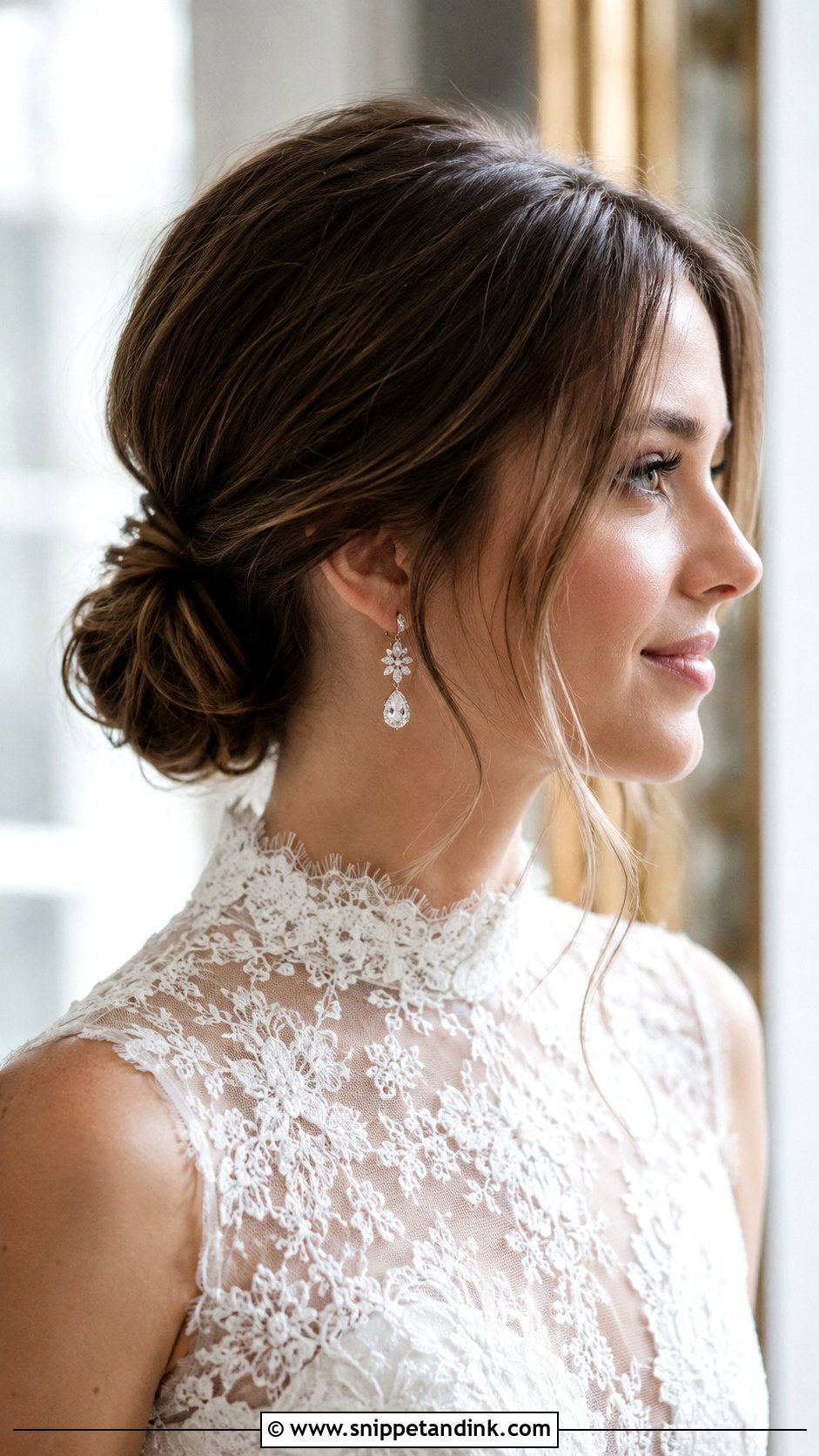 Low Bun for Brides - Snippet and Ink - 25 Shoulder Length Wedding Hair Ideas