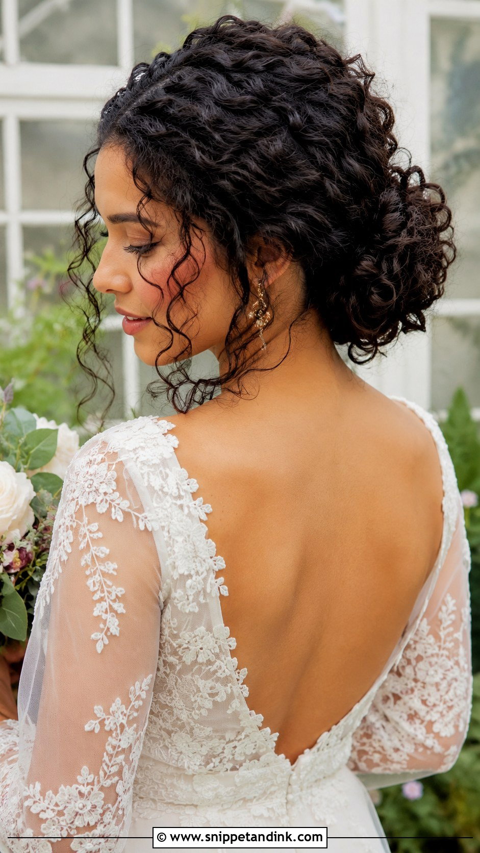 Low Bun for Curly Hair Brides - Snippet and Ink - 25 Simple Low Bun Wedding Hair Ideas