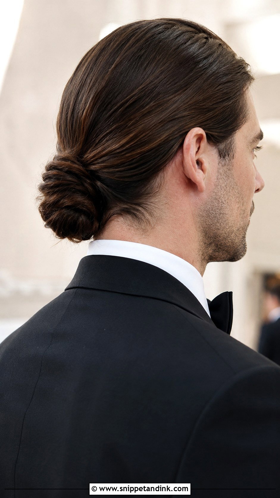 Low Bun for Grooms with Long Hair - Snippet and Ink - 20 Hairstyle for Groom Ideas