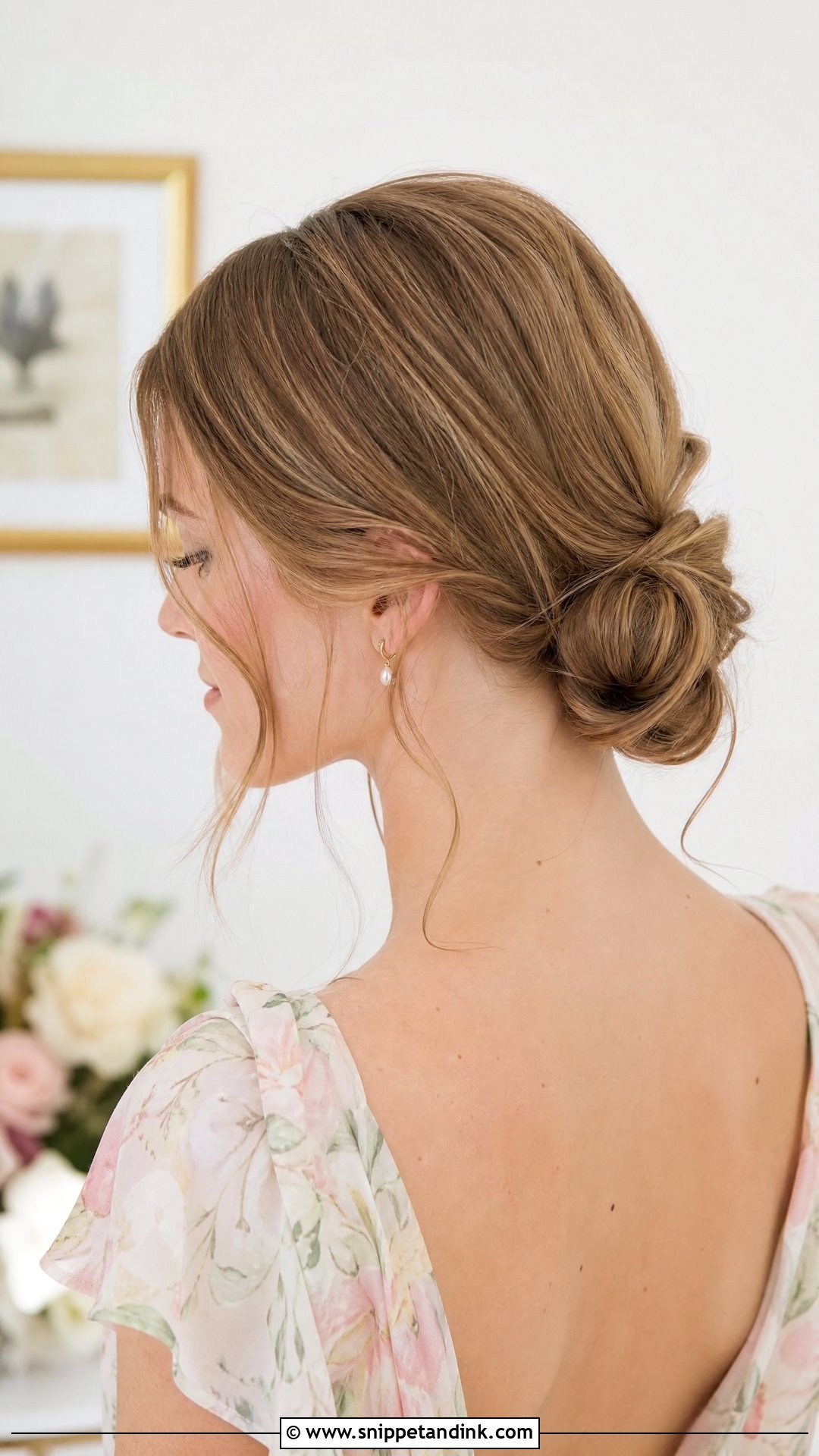 Low Bun for Short Hair - Snippet and Ink - 20 Easy Short Hair Wedding Guest Updo Ideas
