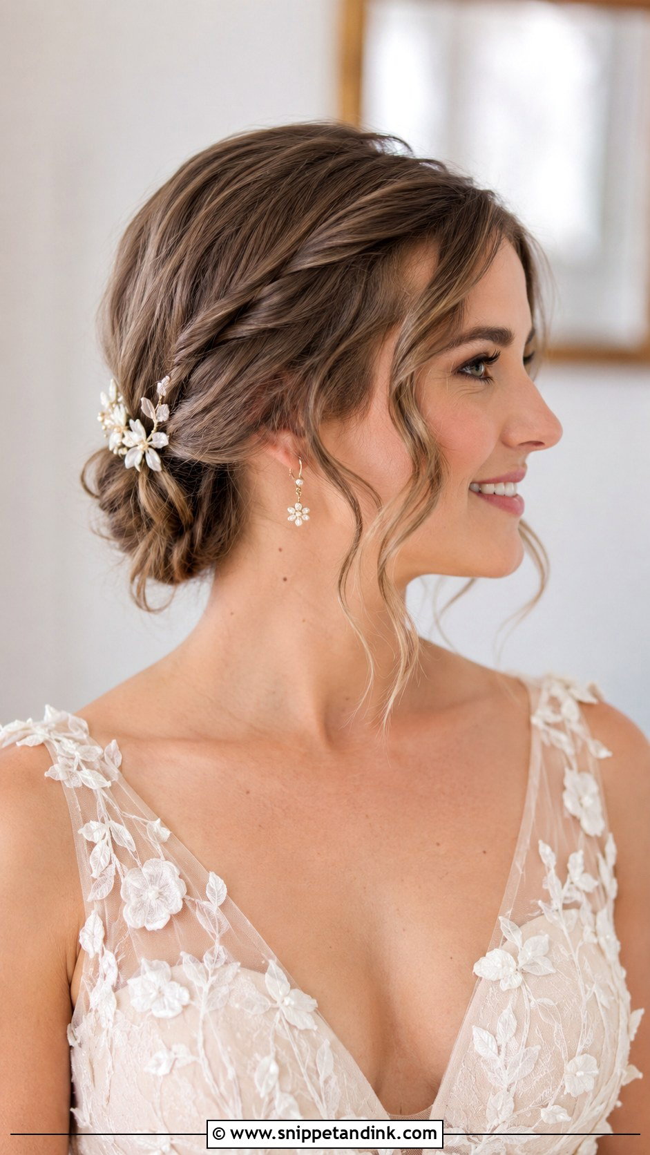 Low Bun for Short Hair Brides - Snippet and Ink - 30 Bridal Bun Hairstyles
