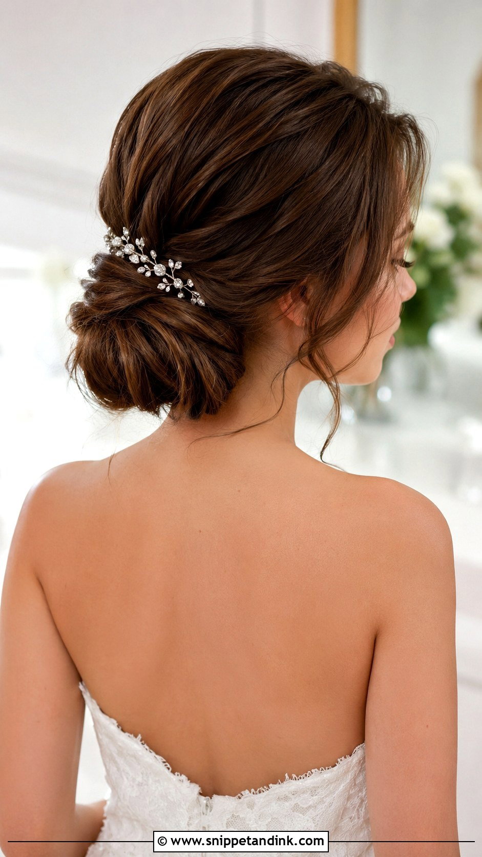 Low Bun for Strapless Wedding Dress - Snippet and Ink - 25 Wedding Hairstyles for Strapless Dress
