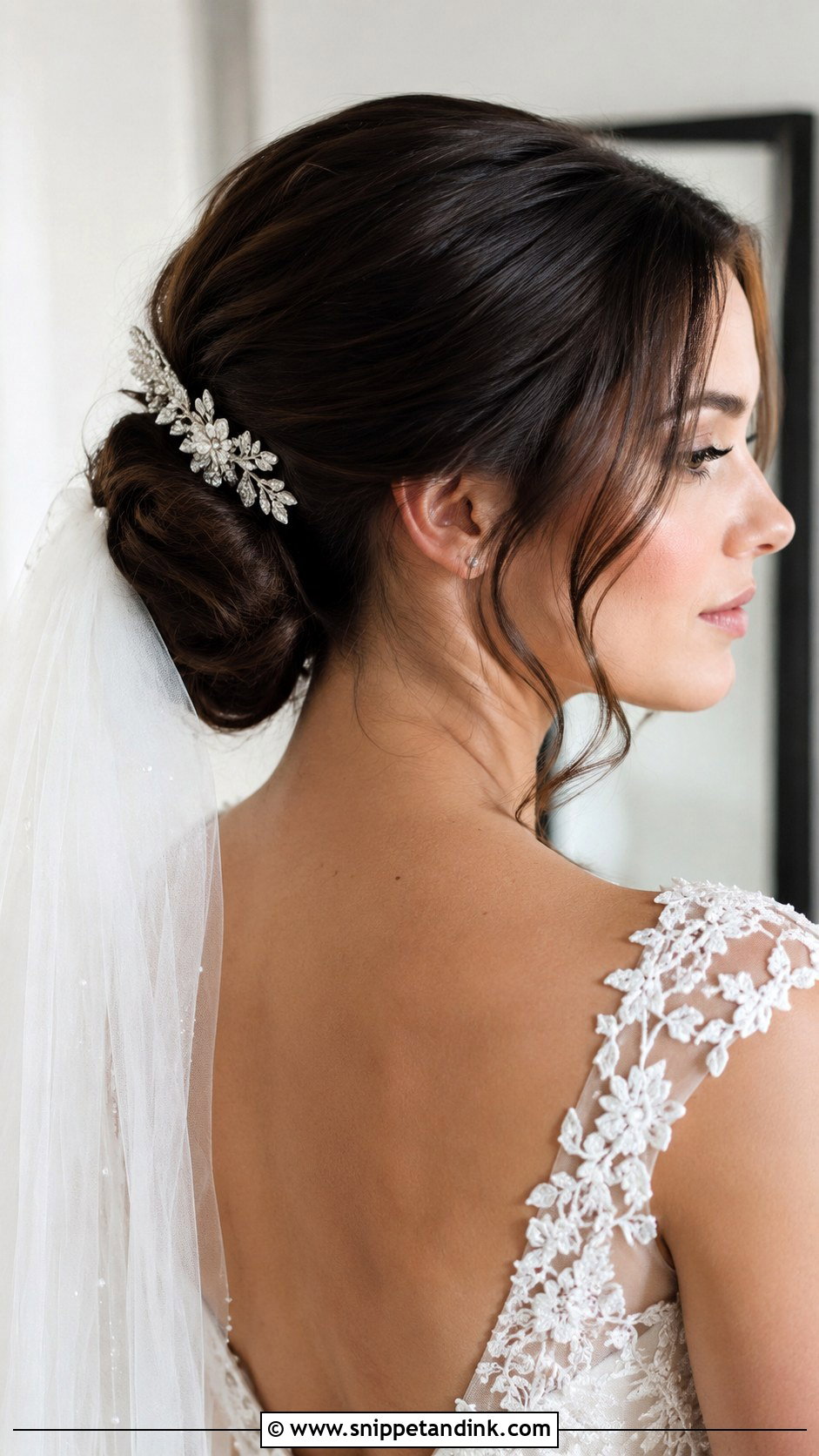 Low Bun with Face Framing Pieces - Snippet and Ink - 25 Medium Length Bridal Hairstyles