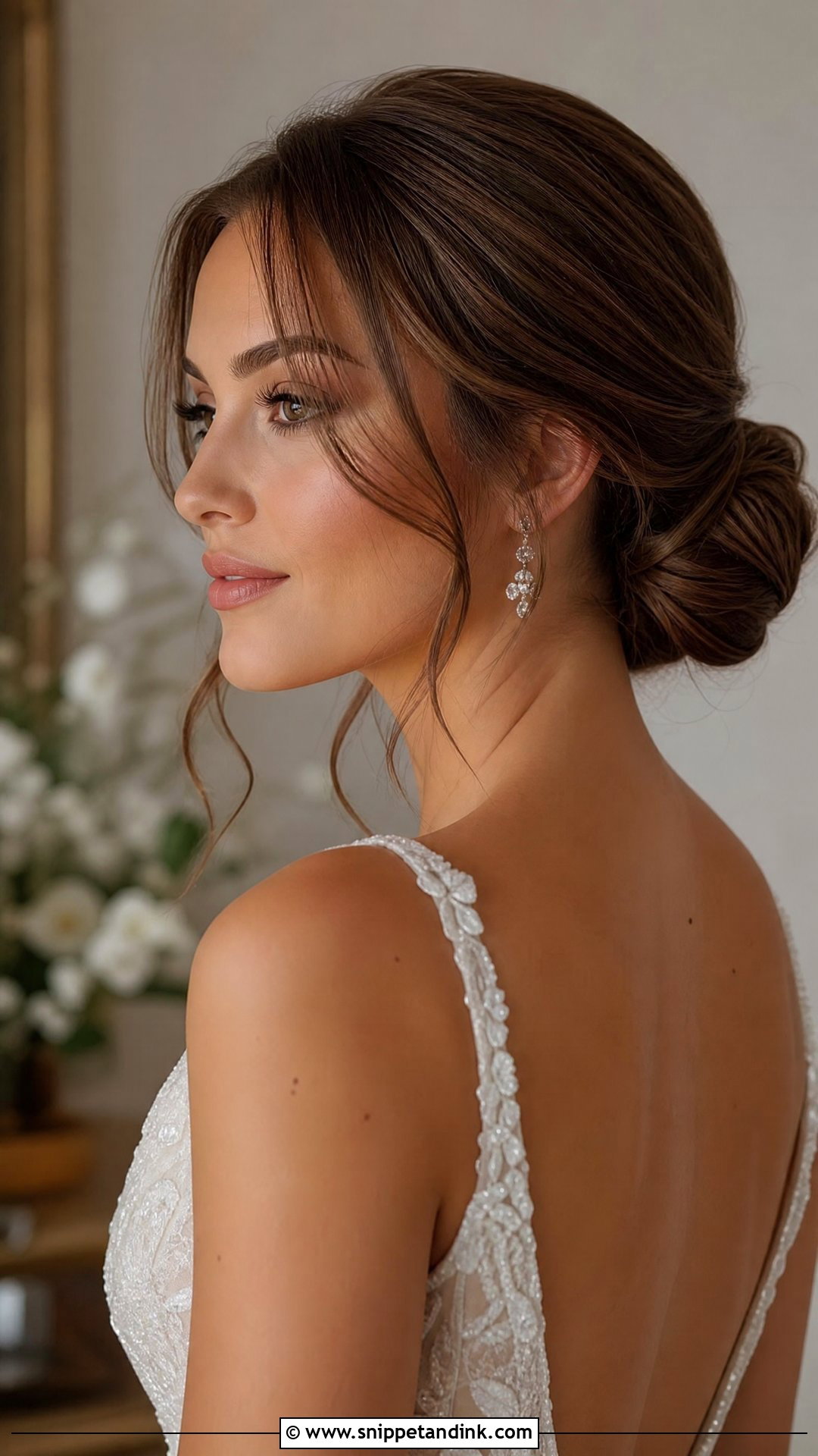 Low Bun with Face Framing Wedding Hairstyle for Brown Hair - Snippet and Ink - 20 Wedding Hairstyles Brown Hair