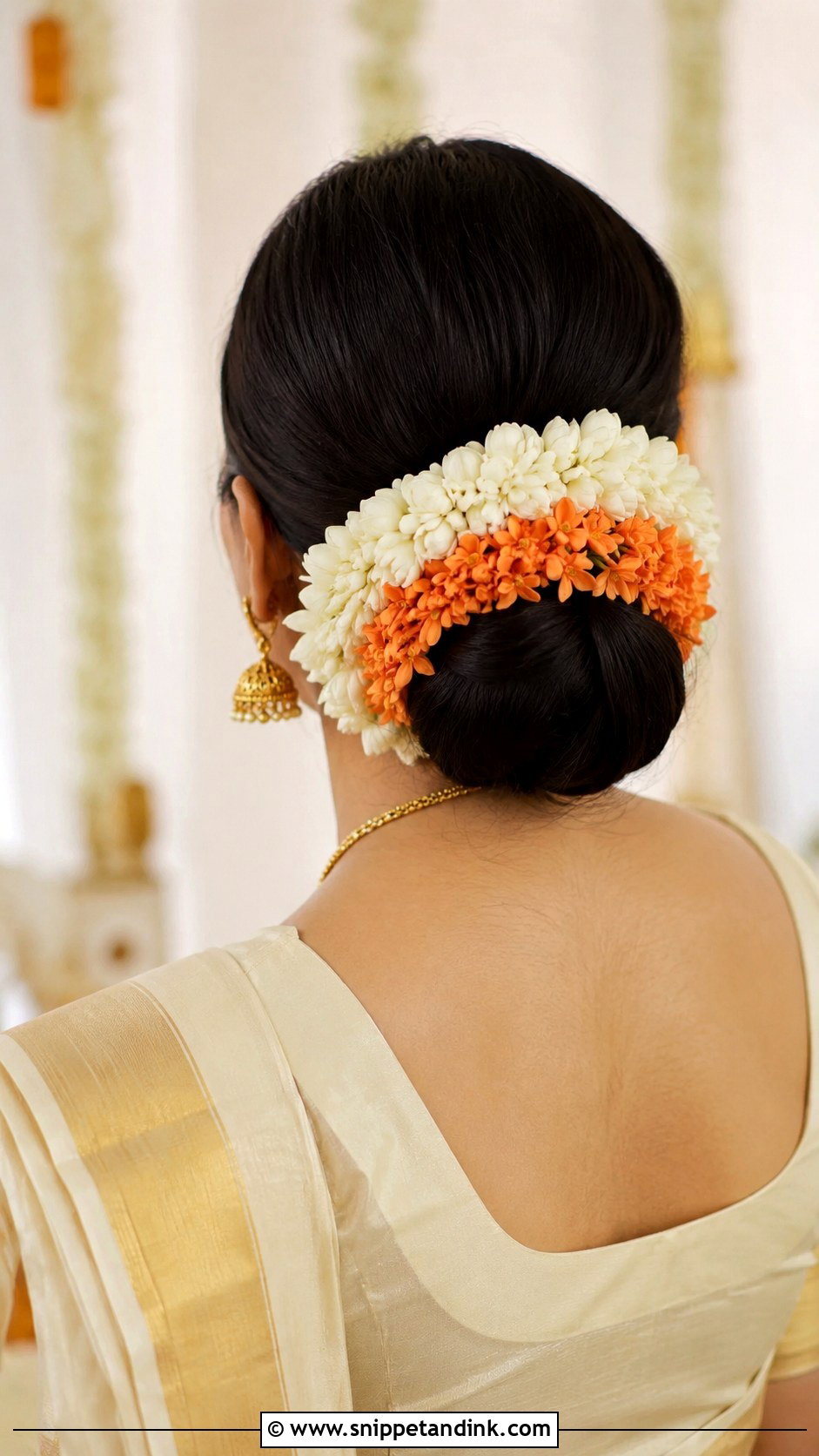 Low Bun with Jasmine and Kanakambaram - Snippet and Ink - 25 Kerala Hindu Bridal Hairstyles