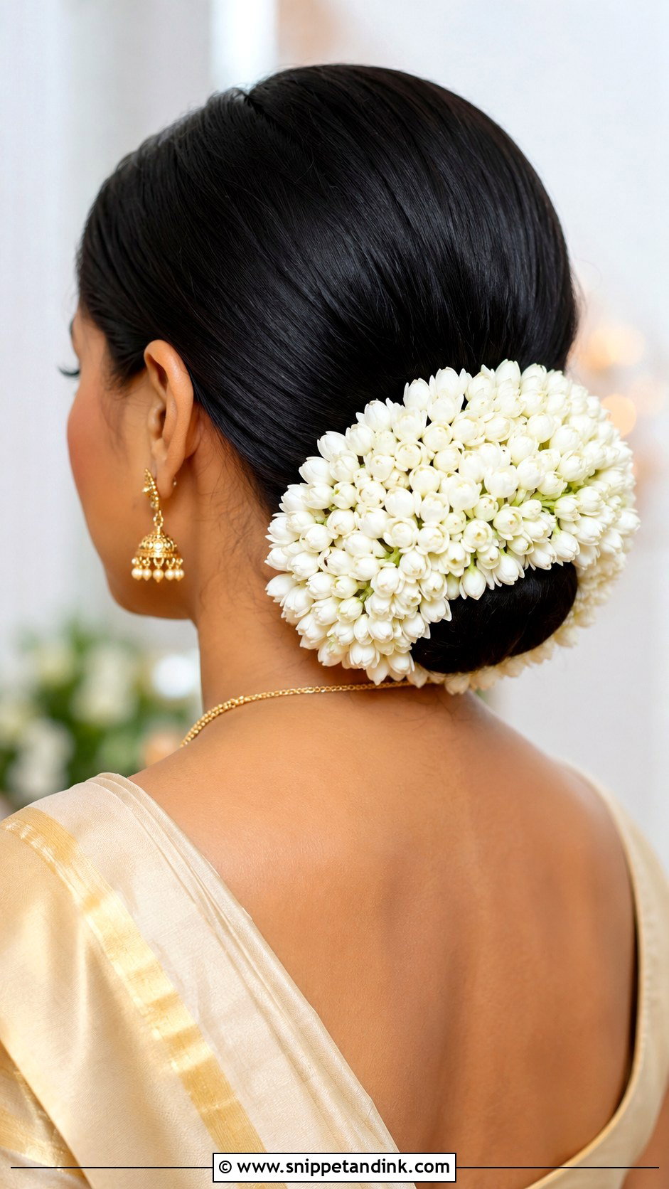 Low Bun with Jasmine - Snippet and Ink - 25 Jasmine Flower Hairstyle Ideas